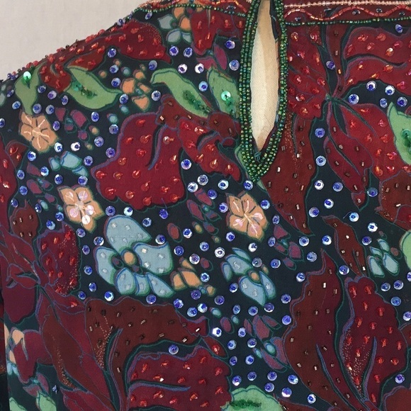 Vintage 80’s Neiman Marcus silk beaded oversized tunic top - Picture 4 of 6